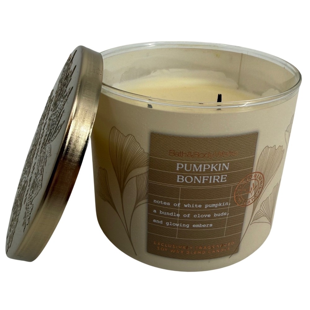 Bath & Body Works Pumpkin Bonfire 3 Wick Scented Candle 14.5 oz Soy Wax Blend